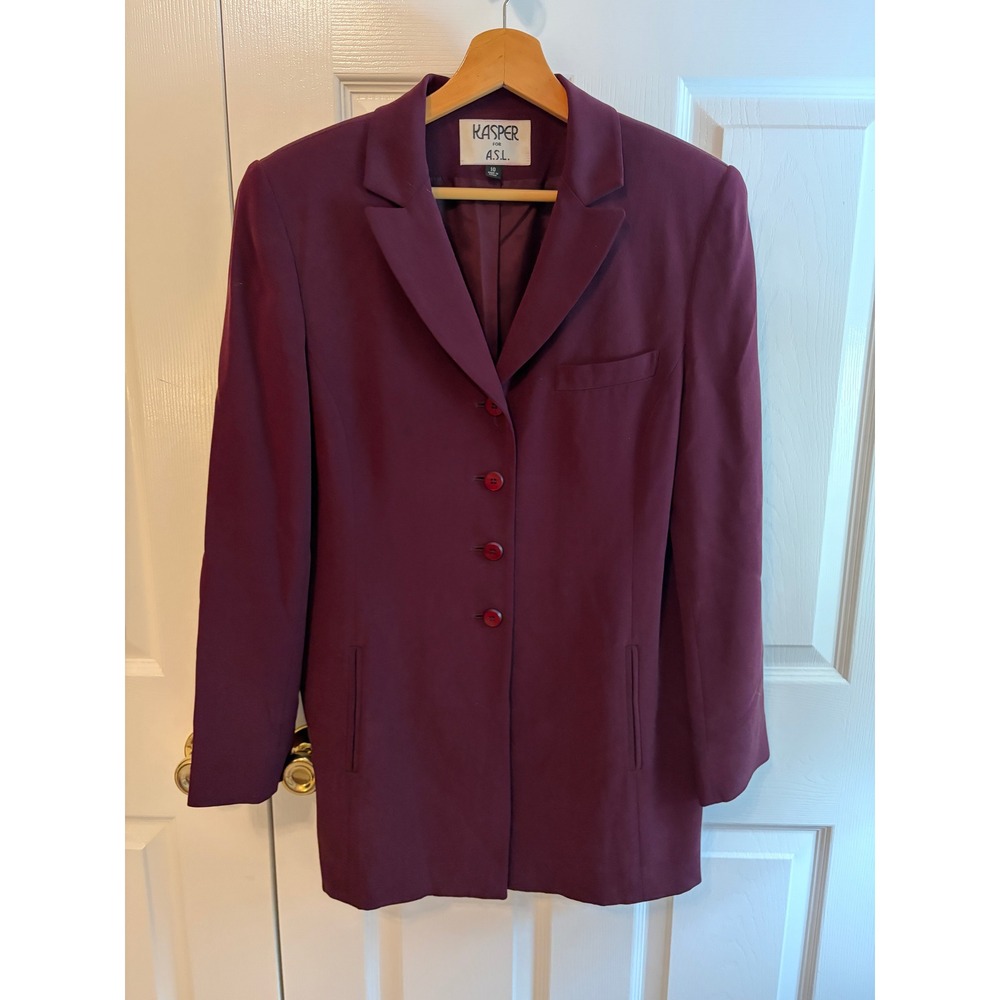 Kasper for ASL Vintage 100% Silk Blazer Burgundy Longline Jacket Size 10